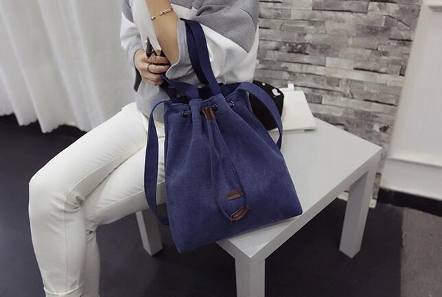 Willsrain retro stoffen tas canvas tas trekkoord boodschappentas trend dames effen handtas beige schoudertas