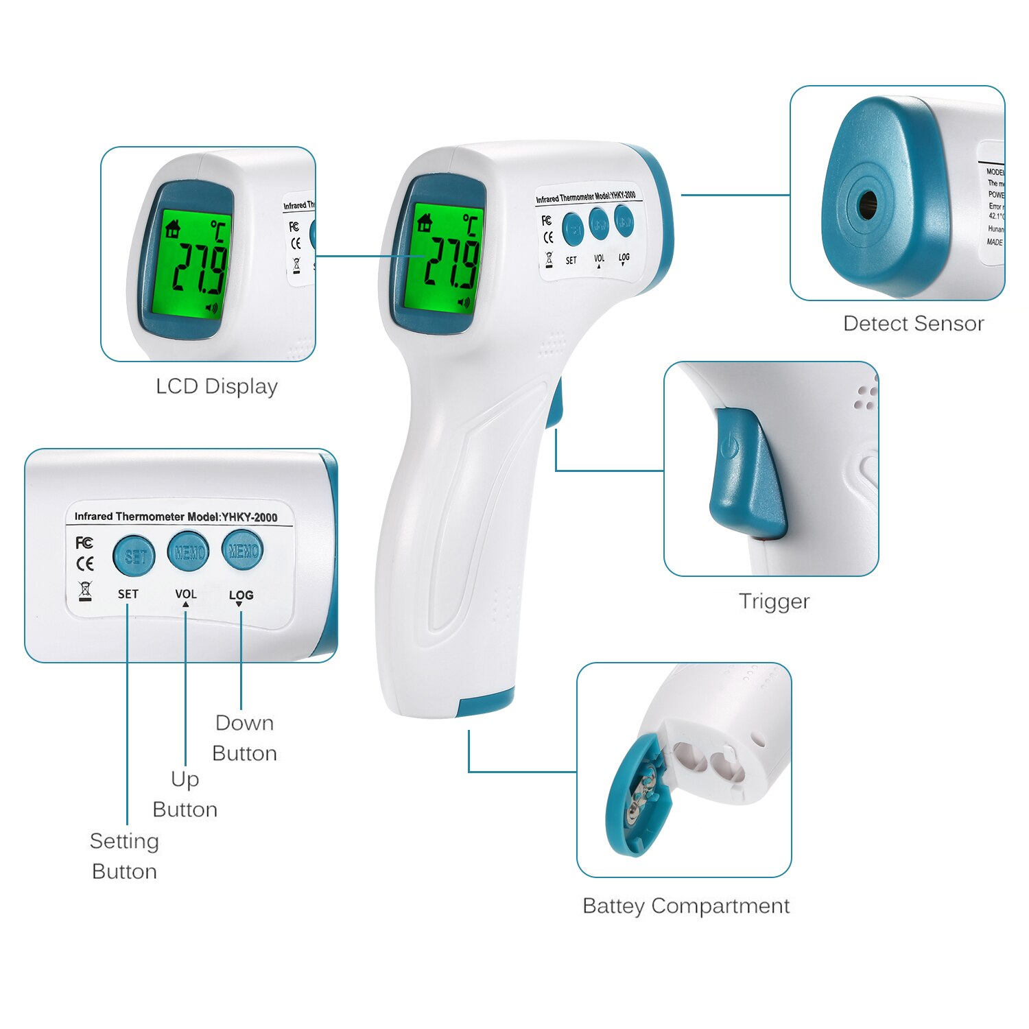 Digital Infrared Thermometer Temperature Gauge Object Non Contact Temperature Measurement Device 4 Setting Modes 99 Memories