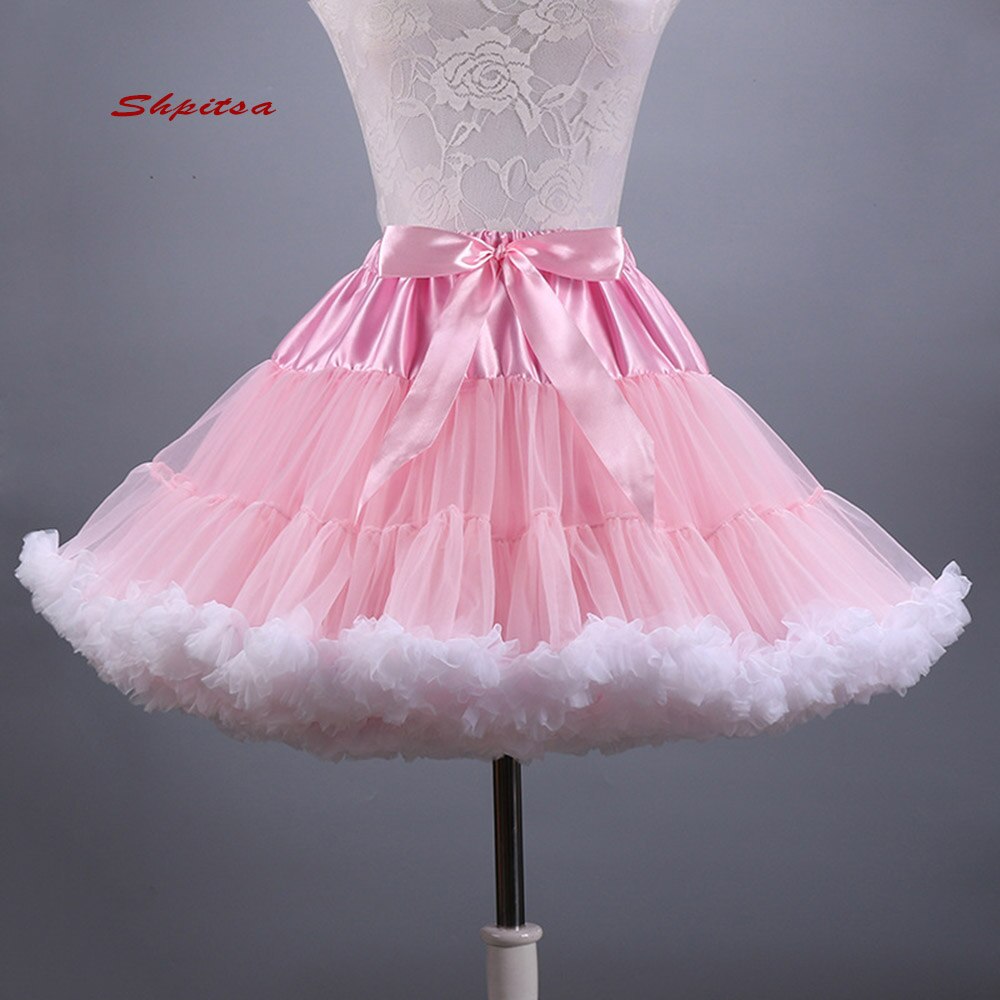 Colored Short Petticoats for Wedding Rockabilly Tutu Tulle Girl Underskirt Hoop Skirt Crinoline Woman Lolita Petticoat: Pink