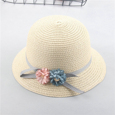 SUOGRY Summer Women's Beach Sun Cap Stylish Straw Hat For Women Protection UV Flowers Straw Hats Girls: beige / Children 50-54cm