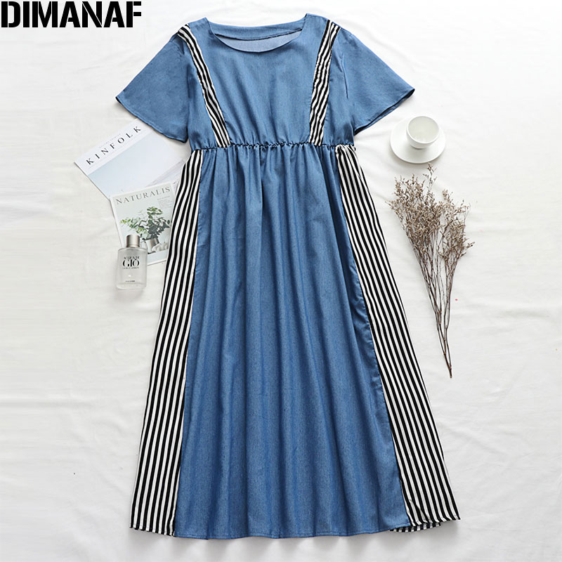 Dimanaf de verano vestido de mujer de gran tamaño a rayas con empalme plisado Vestidos de señora Casual suelto de talla grande ropa femenina vestido de verano