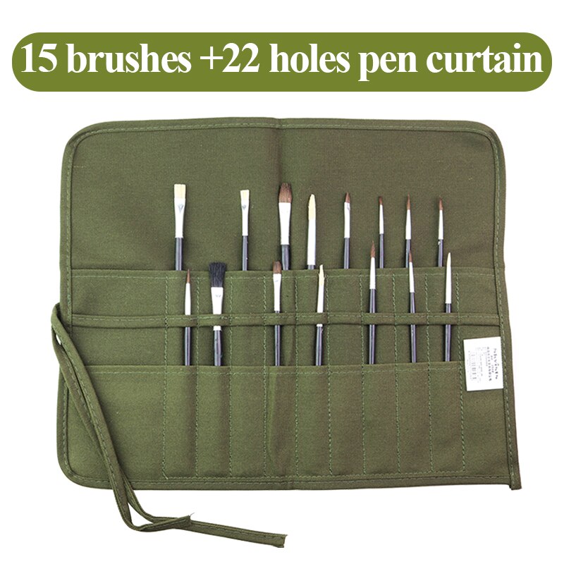 Skyists Art Multifunctional 22/30 Holes Canvas Pen Curtain & 15pcs Brushes Insert Pen Roll Up Bag/Case Pencil Storage Bag 1508: 1508-22holes-15brush