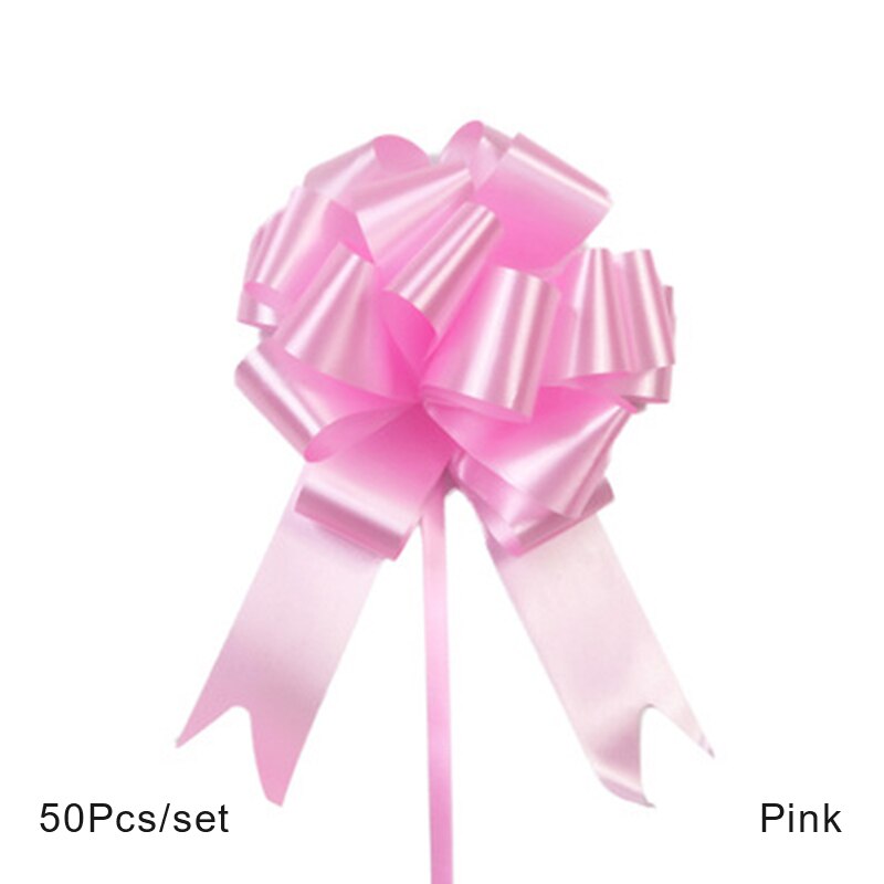 50pcs Pull Flowers Ribbons Decorations Wedding Birthday Party Wrapping Bowknots Large Ribbon Pull Flowers Party Supplies: Pink