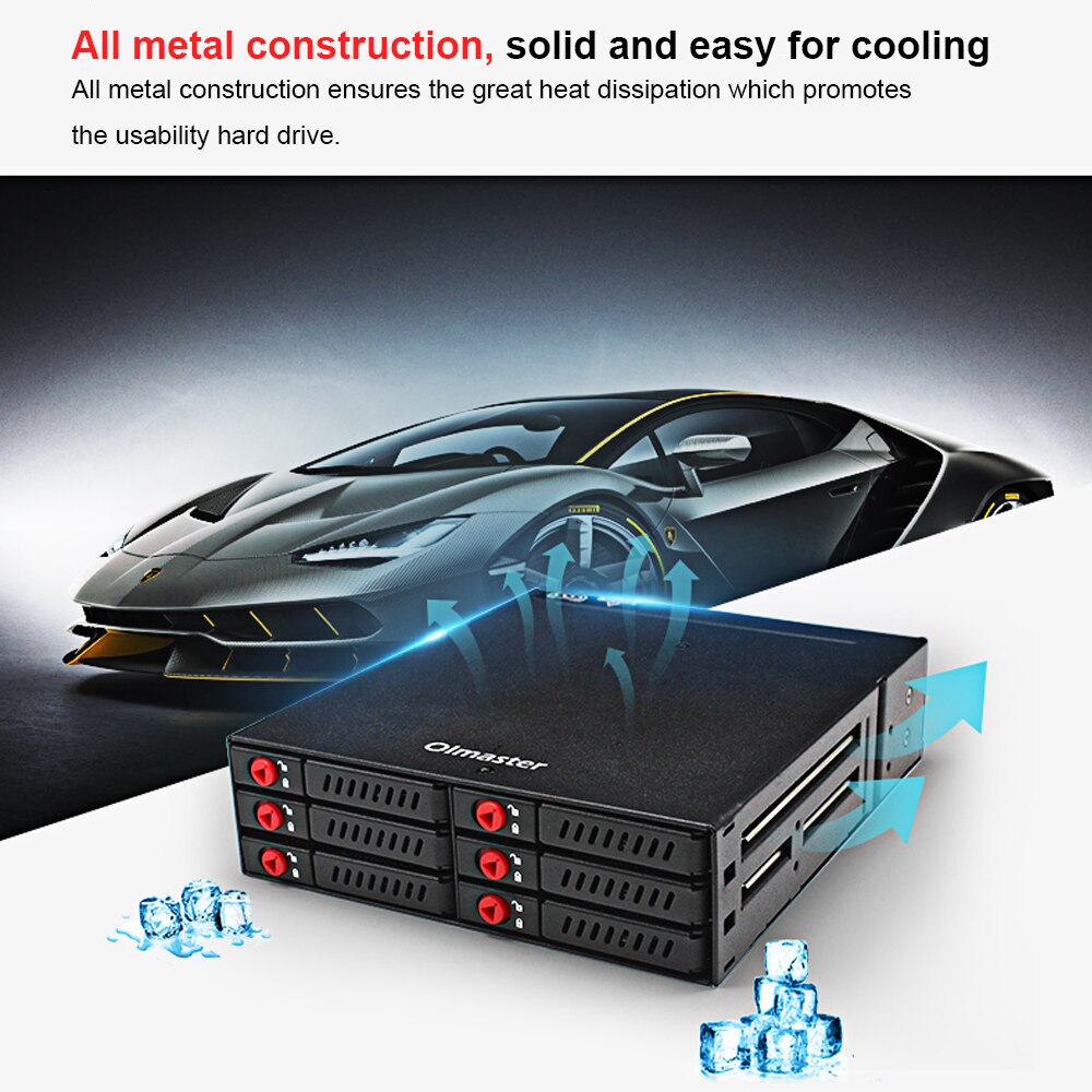 OImaster 6 Bays Mobile Backplane Support 2.5'' SATA HDD SSD Hard Drive with Cooling Fan Locker 6Gbps for PC 5.25’’ Drive Bay