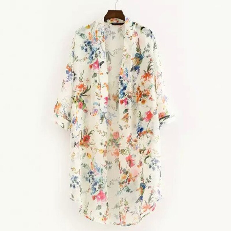 Women Blouses Kimono Chiffon Blouse Embroidery Loose Shawl Cardigan Tops Cover up Blouse Tops Chemise Feida