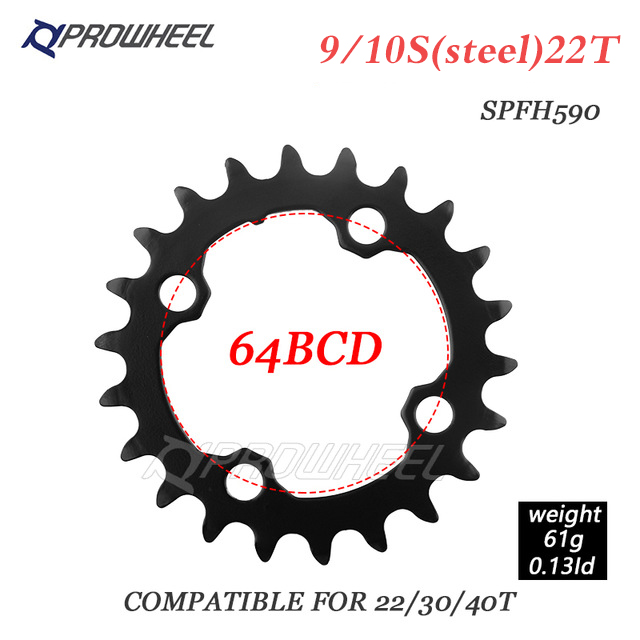 Prowheel Mountainbike Kettingblad 22T 24T 30T 32T 40T 42T 44T Tandwiel Staal/Legering Tand Plaat Deel Ronde Kettingblad 64/96/104BCD: 10S 22T SPFH590