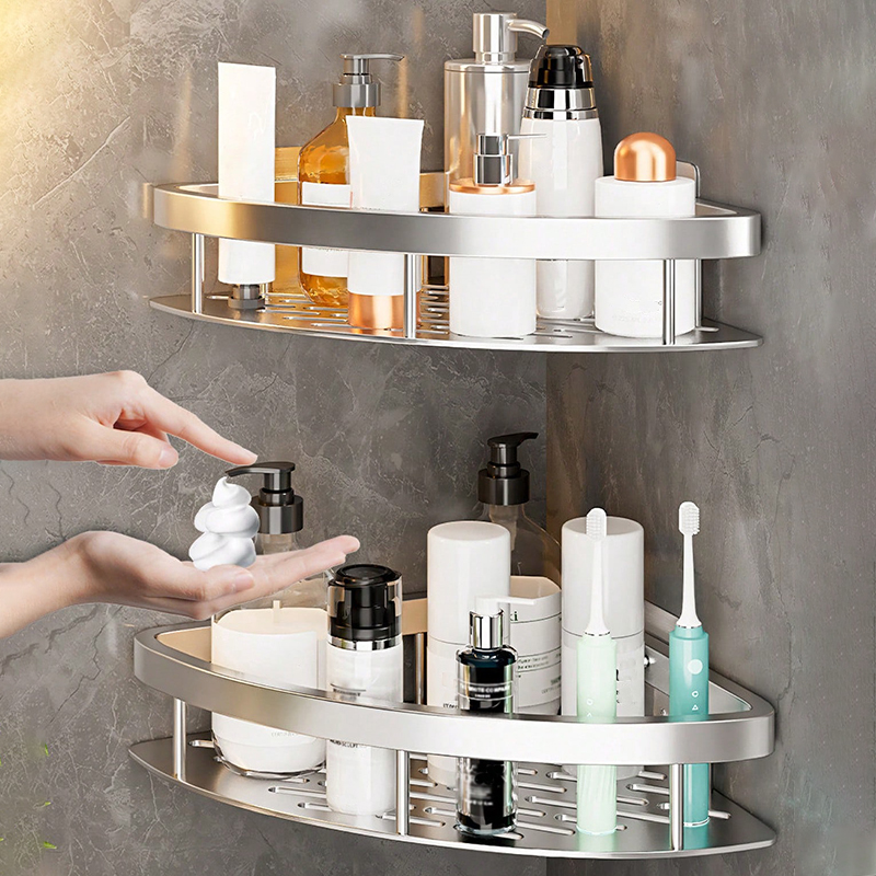 Badezimmerregal Ohne Bohren Aufbewahrungskorb Waschtisch Weltraumaluminium Lagerung Wandregale Dusch-Caddy-Rack
