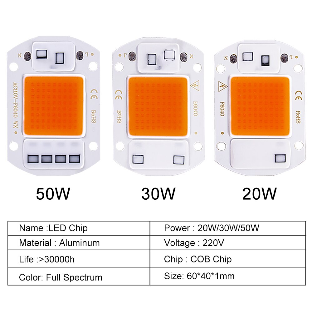6pcs COB LED Chip Grow Light Full Spectrum Light 50W 30W 20W LED Grow Light for Greenhouse Hydroponic Flower Seeding Grow Light