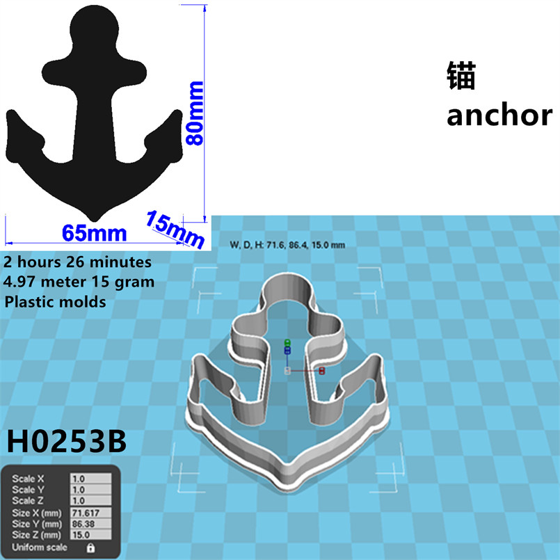 Vier specificaties Cartoon Ankerketting Grafisch scheepsanker, plastic mal, cakefondanthulpmiddelen, koekjessushi- en fruitsnijders: Licht Groen