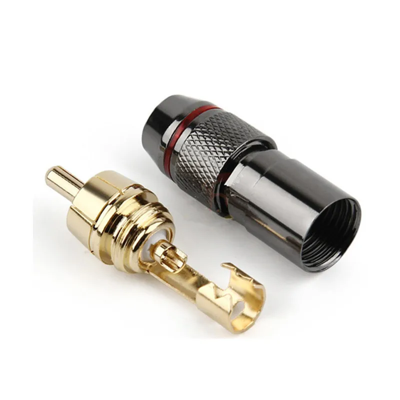 RCA Connector Consumer Electronics RCA Plug Male Audio Jack Gold Plated Copper Screw Lock For Soldering Video Cable Metal Alloy