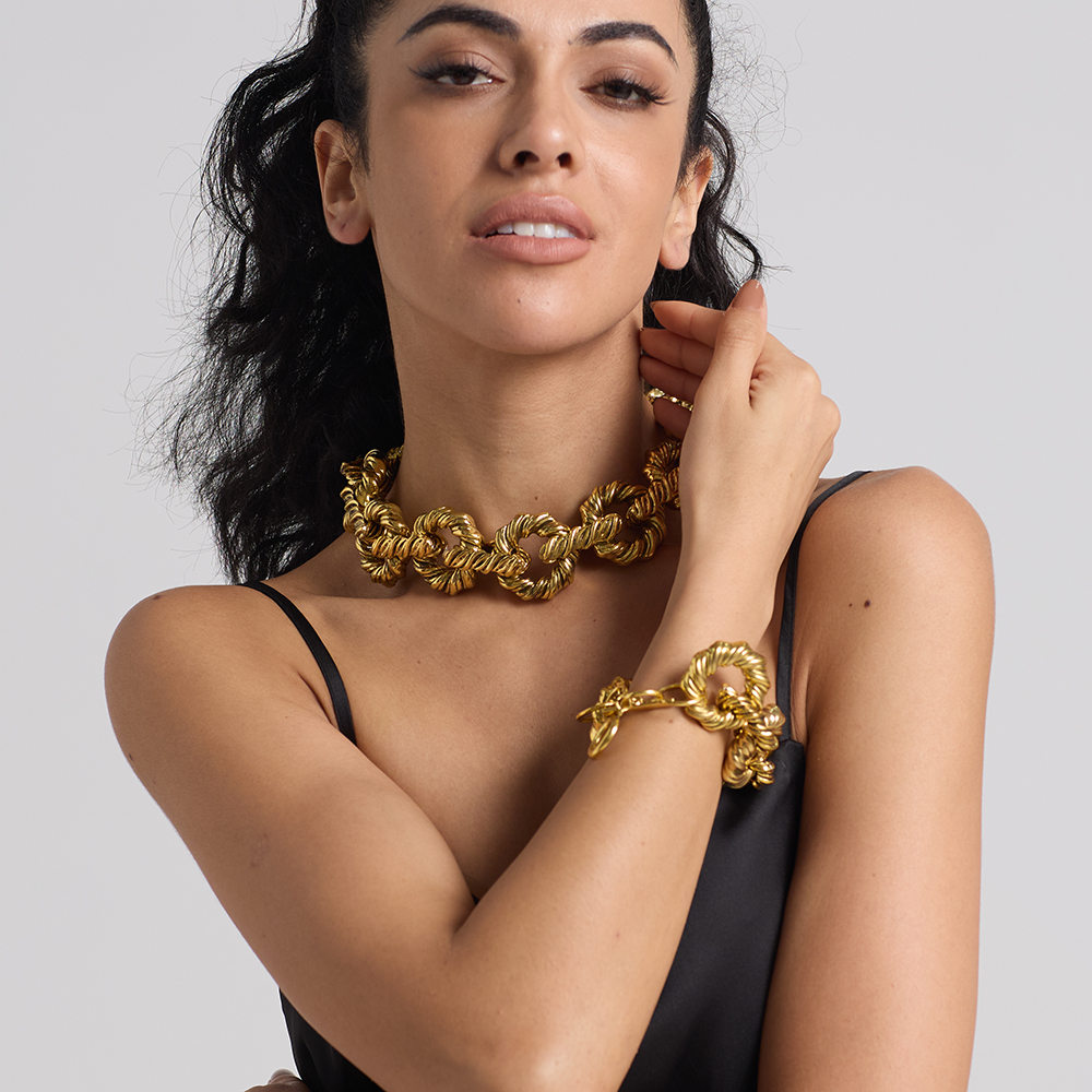 Pulsera de aros de Metal dorado para mujer, brazalete delicado de , accesorios de joyería, ,