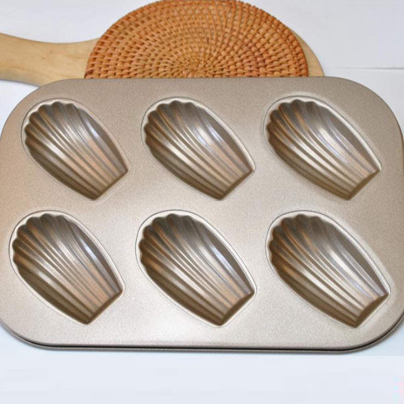 2- pack madeleineformar, tårtformar med non-stick-beläggning, kraftigt skal, madeline-bakform för ugnsbakning (guld)