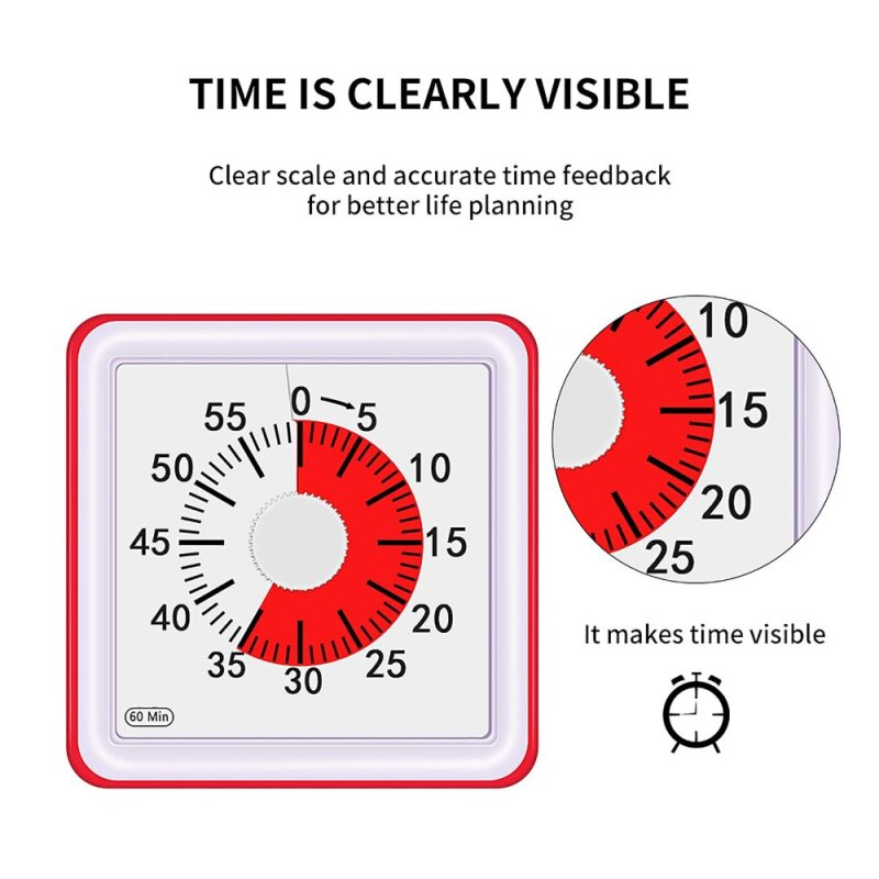 60 Minutes Analog Visual Timer Quiet Countdown Timer Adult Kids Time Home Kitchen Management Tool Safe And Durable Parts