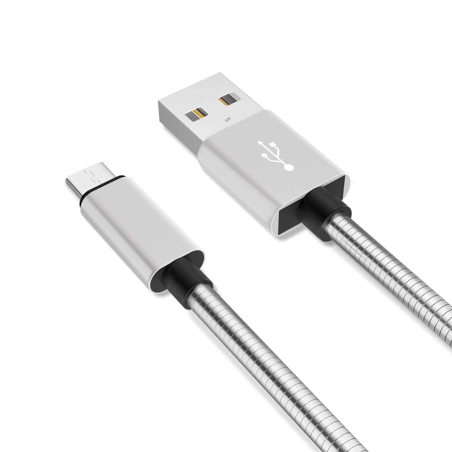 Nohon metalen veer micro usb-kabel voor samsung  s4 s5 s6 s7 j7 roestvrijstalen snellaadkabel android-oplader datasynchronisatiekabel: Zilver / 2m