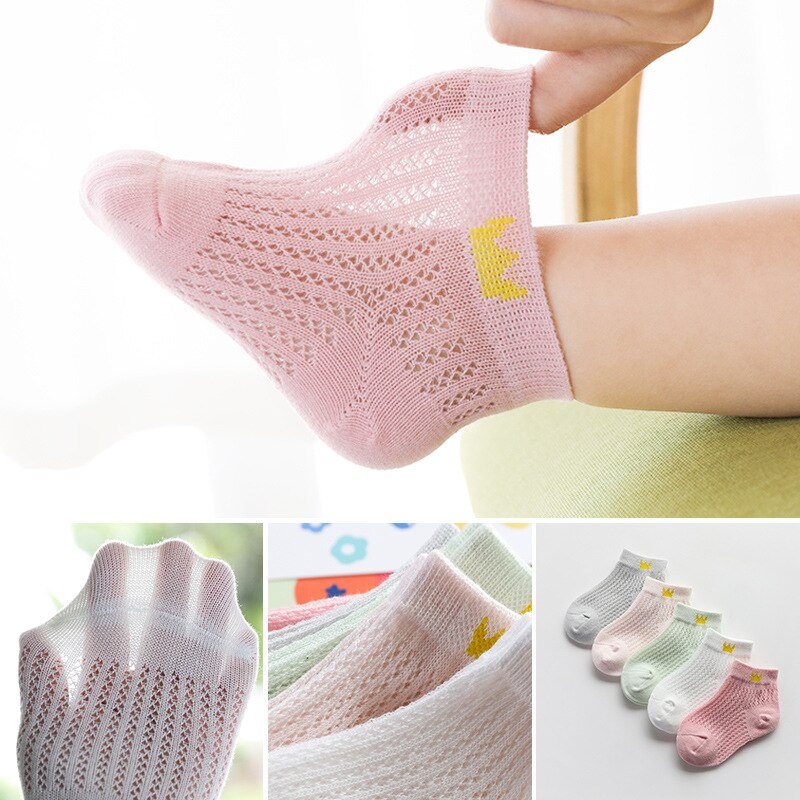 Calcetines de algodón para niños, novedad de verano, 5 par/lote, Calcetines de malla ultrafinos para niños de 1 a 12 años, modernos