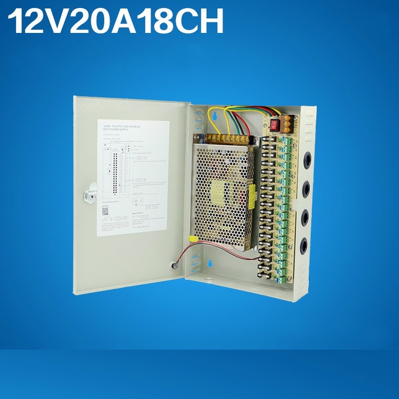 12V 20A 18 Channel Security Power Box Monitoring Centralized CCTV Power Supply Box Led Switch Power Box