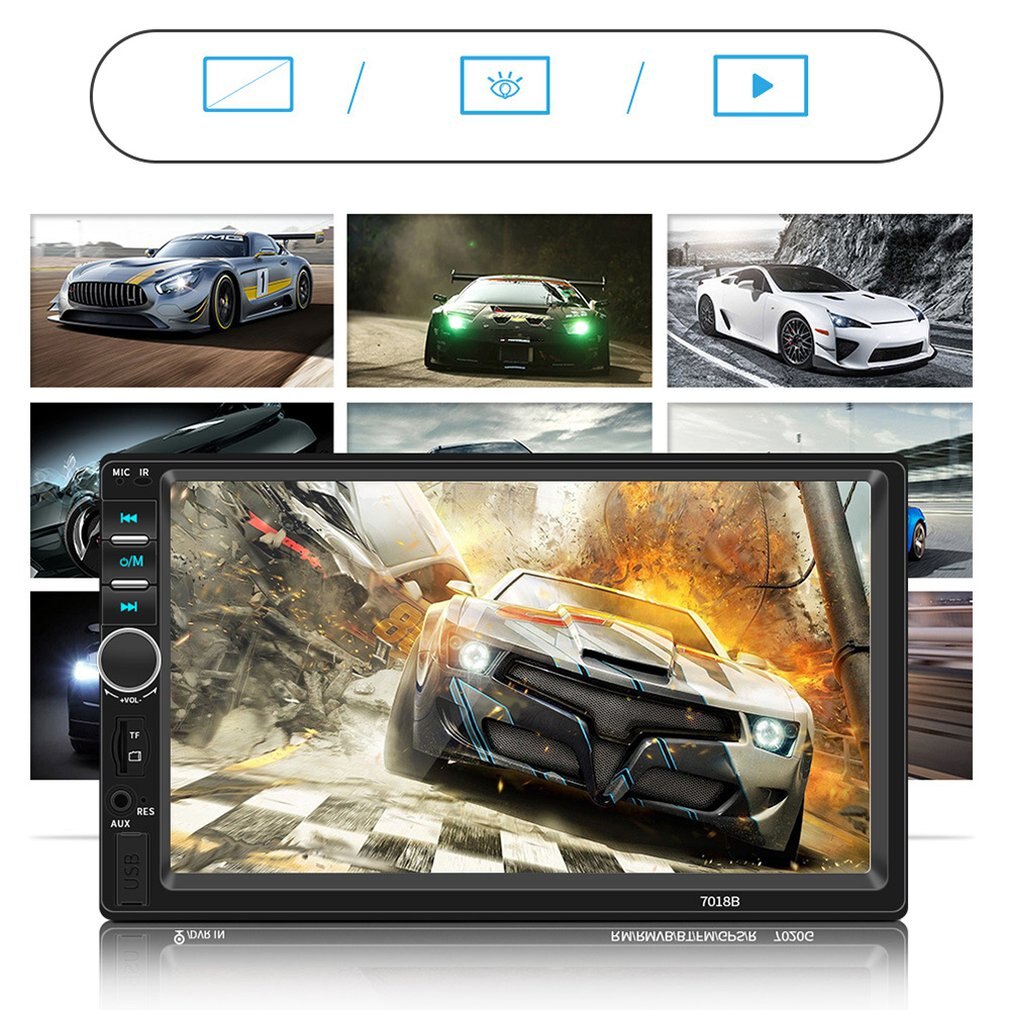7" Car MP5 Player - HD 1024x600 - Connects to Android & Apple - Bluetooth Audio Video