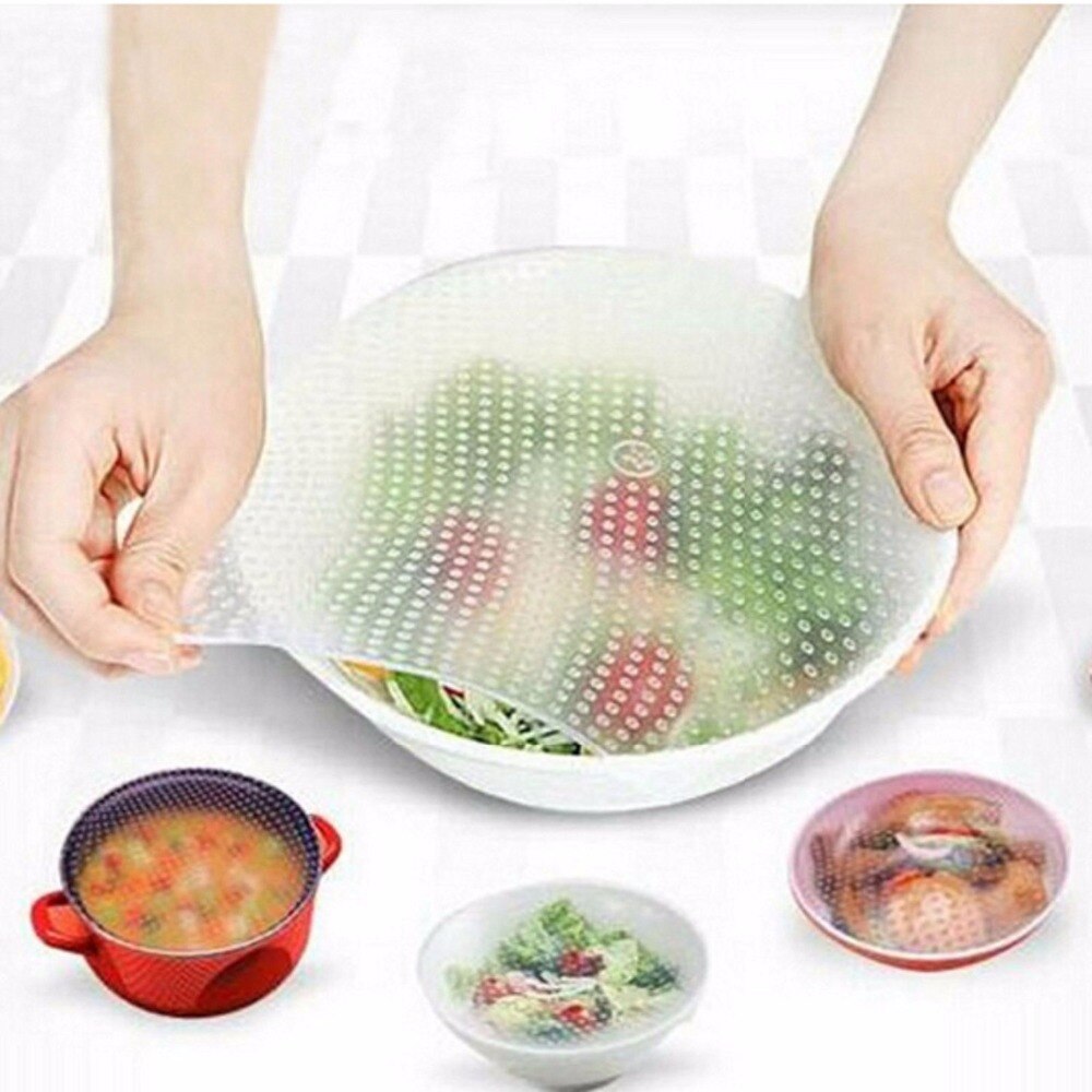 ZORASUN 4PCS Reusable Silicone Food Wrap Strech Saran Wrap Food Fresh Seal Cover Multifunction Kitchen Tool