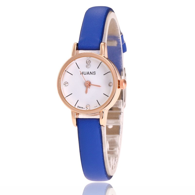Relojes Vintage para mujer, reloj de esfera pequeña, correa de cuero dulce, relojes informales para mujer, pulsera de cuarzo para mujer, reloj de pulsera: Azul
