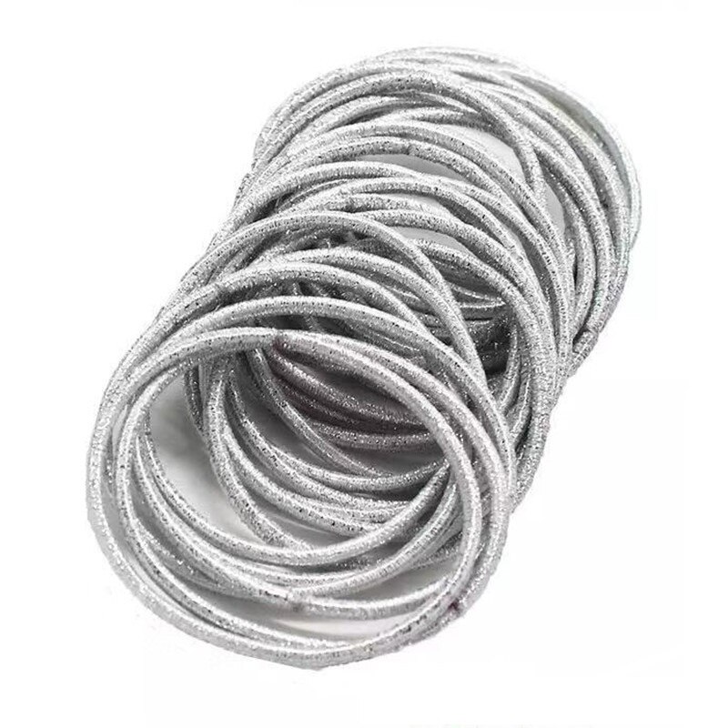 50 pcs/lot Gold Silver Thin Ponytail Holders Rubber Band Hair Tie Gum Hair Accessories Elastic Hair Band For Women Girl: silver