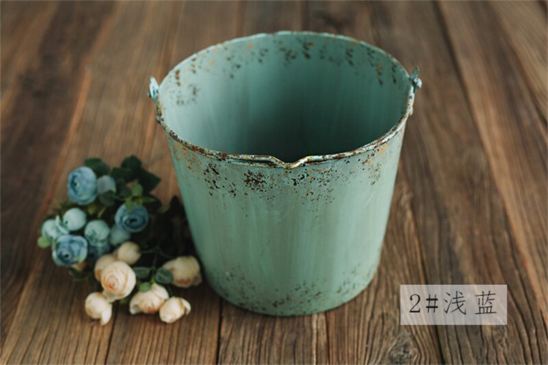 Dvotinst Newborn Baby Photography Props Vintage Iron Posing Bucket Retro Old Container Accessories Studio Shooting Photo Props: 2