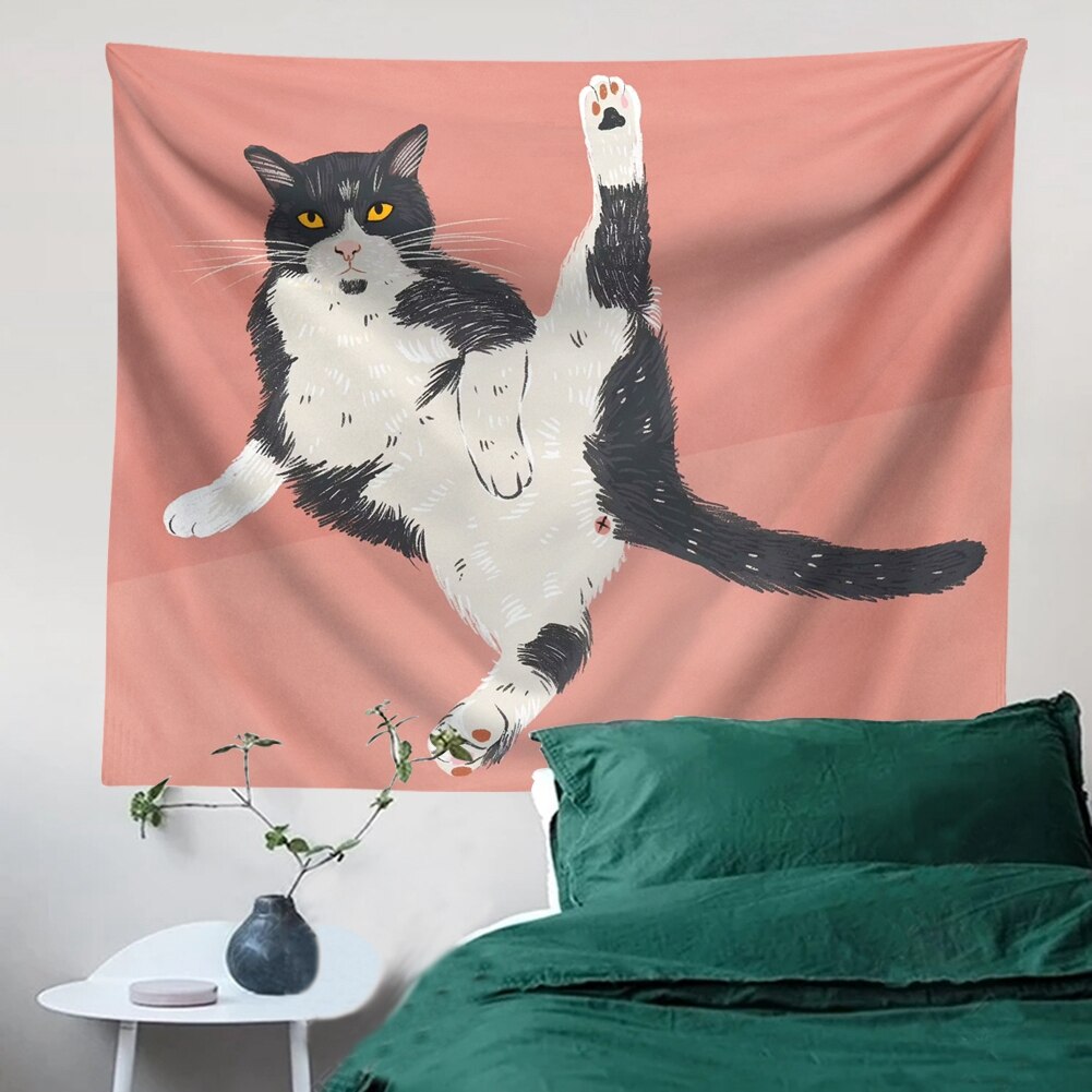 Niedlicher katzen-wandteppich, rosa wandteppich, mädchenzimmer, studentenwohnheim, wanddekoration, wohnzimmer, schlafzimmer, heimdekoration