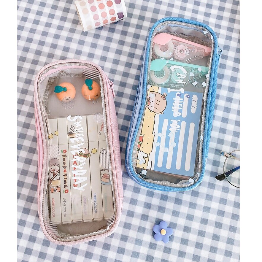 Estuche transparente con ventana para lápices, bolsa de gran tamaño para guardar lápices, material escolar para estudiantes, resistente al agua, F396