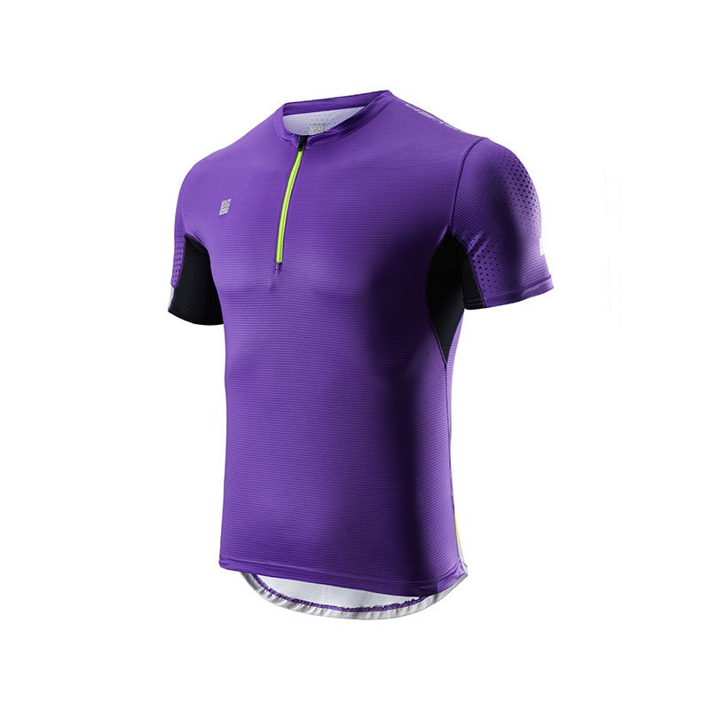 Maratón Running manga corta verano Fitness cuello redondo Camiseta Fitness de secado rápido transpirable blusa superior ropa al aire libre: Purple / XL