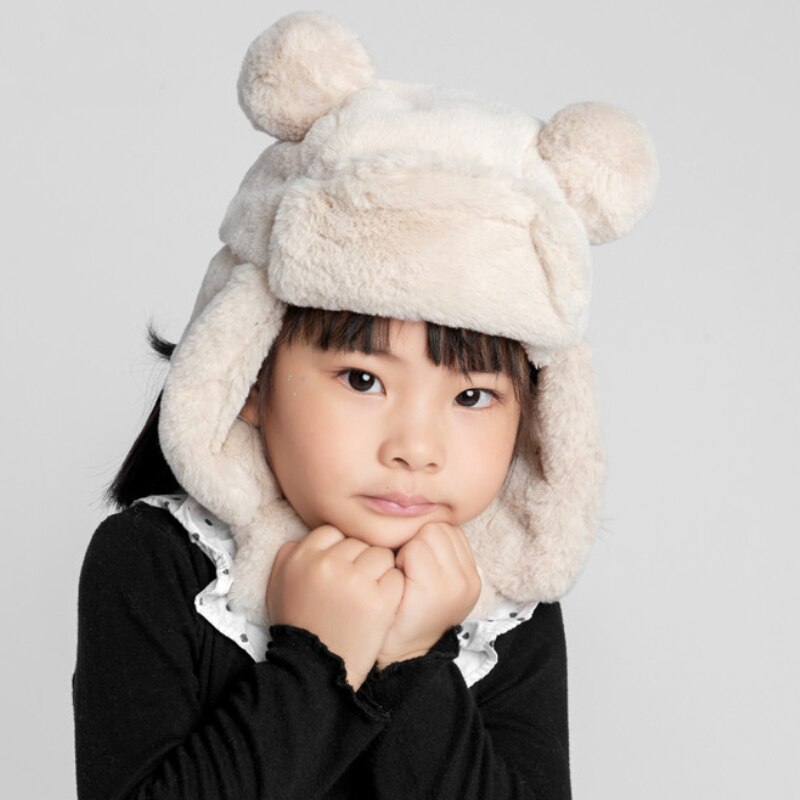 Girls Bomber Hat Faux Fur Hats Winter Windproof Warm Ear Protect Bomber Russian Ushanka Cap: khaki