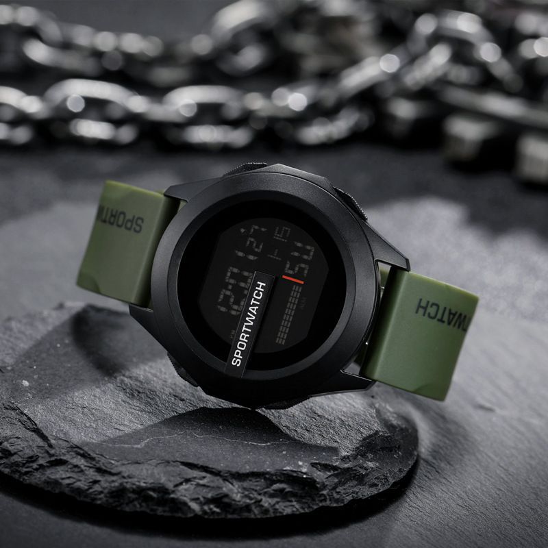 Reloj electrónico multifuncional, reloj electrónico luminoso con esfera grande para hombre: Verde militar