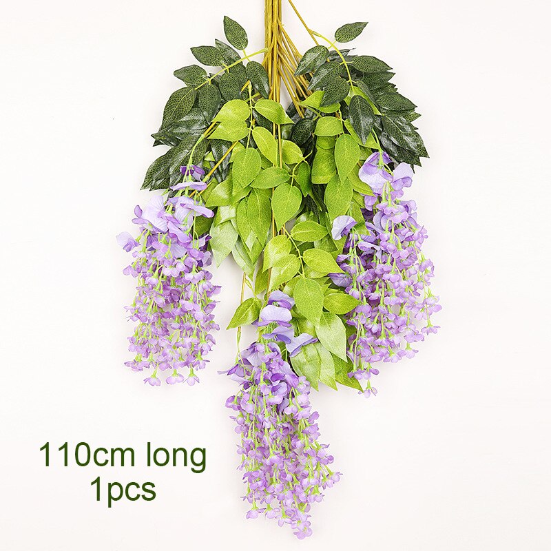 1PC 110cm Silk Wisteria Flowers White Hanging Flower For Decor Artificial Plants For Wedding Party Wall Decoration DIY Home: 16