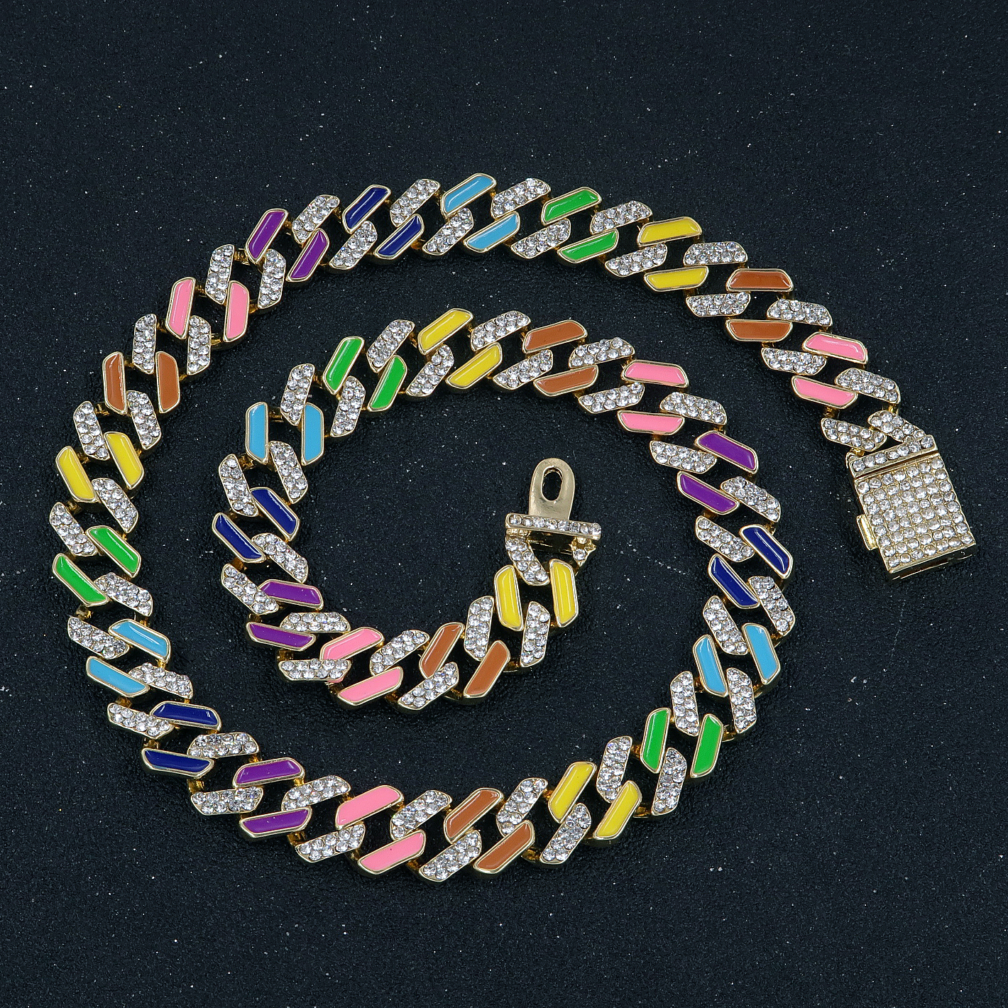 Collar de cadena de eslabones cubanos de 12MM para hombre y mujer, pulsera de cuello de de Hip Hop, conjunto de joyería de goteo de aceite de Color