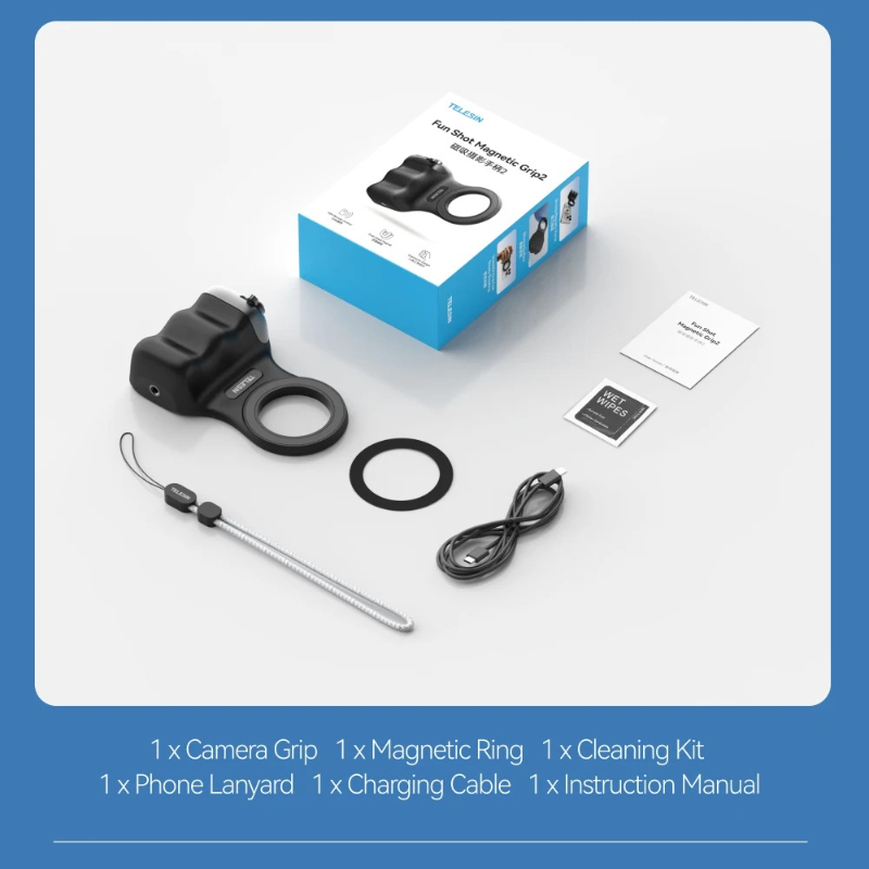 Fun Shot Impugnatura magnetica, impugnatura per fotocamera per telefono in stile ergonomico con telecomando staccabile, funzionalità espandibile per iPhone/Android: Black