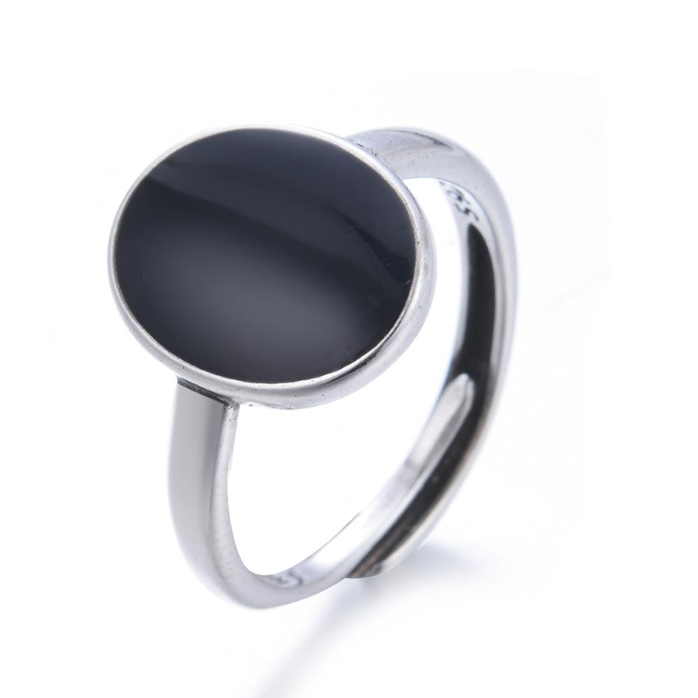 100% 925 ronde, zwarte damesvingerringen van sterlingzilver voor dames met open ringen