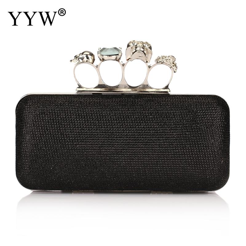 Red Rhinestone Clutch Bag Portable Bag Evening Ring Bag Rectangle Clutches Wedding Party Gold: black 3655