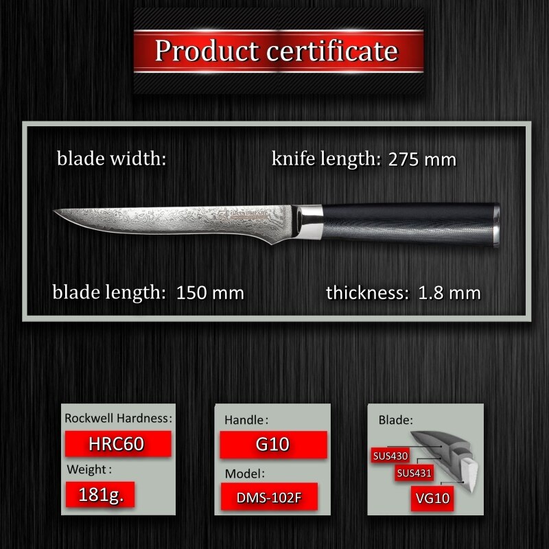 Chef Knife Set VG10 Japanese Damascus Steel Nakiri Kiritsuke Utility Kitchen Knives Cooking Tools Stainless Steel Scabbard: boning knife