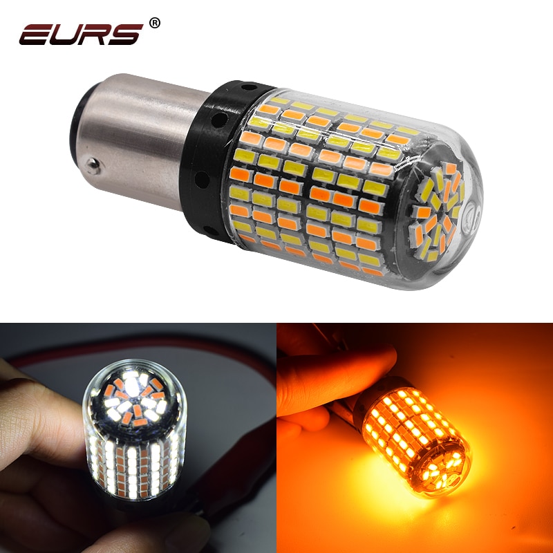 1Pcs Signaal Lamp P21w Led 7443 3157 Lamp 168smd Canbus Remlicht 1157 Led Bay15d P21/5W wit Amber Dual Kleur Licht 12V