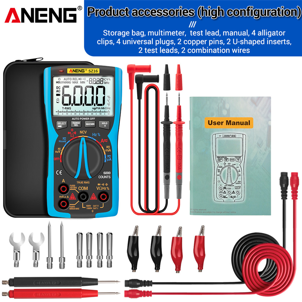 ANENG SZ17 DIY tranzystor kondensator NCV wykrywacz miernik przebiegu multimetr cyfrowy 6000 profesjonalne True RMS AC/DC analogowego testera: SZ16 niebieski Pro