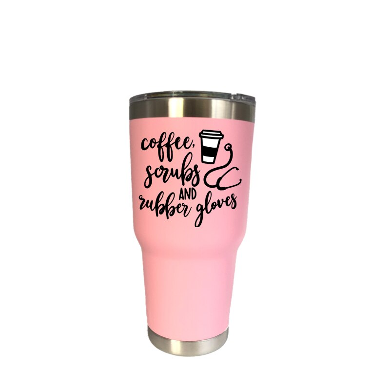 d'infirmière 30 oz gobelet voyage voiture bière tasse vide flacons isolés en acier inoxydable Thermos tasses à café: 30 oz pink