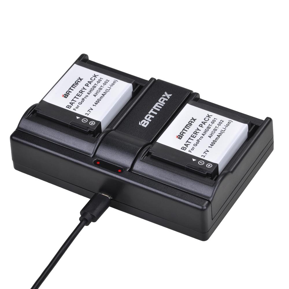 2x 1400 mah batteri + dobbelt usb oplader til gopro hd hero 2 og gopro ahdbt -001,  ahdbt -002 hero 2