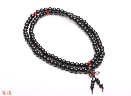 Collar de cuentas de madera para oración, budismo tibetano, 108: Black wood 6mm