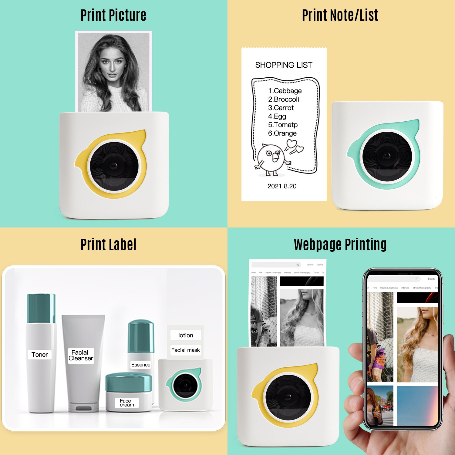 Poooli L8 Mini Pocket Photo Printer All-in-One Portable Wireless BT Thermal Mobile Printer Compatible with Android and iOS