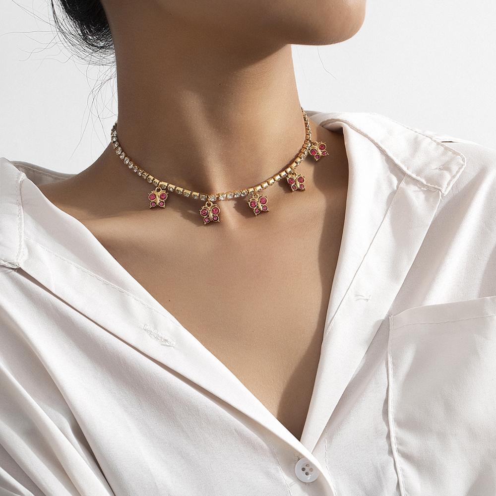 Collier pendentif cerise en cristal pour femmes, collier de Tennis pour femmes et filles, collier ras du cou cubain, bijoux hip hop, idée