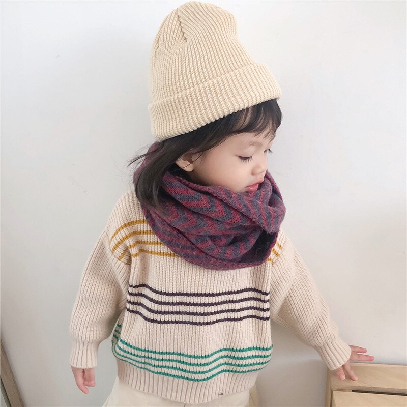 Baby autumn and winter children's scarf corrugated wool neck sleeve student scarf warm scarf