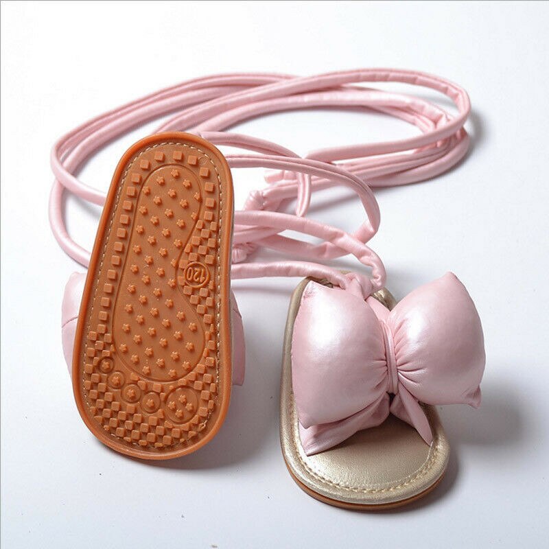 Verkoper Baby Girl Soft Sole Sandalen Peuter Baby Kinderen Zomer Effen Schoenen Strik Strap-on Sandaal Klompen leuke Mode