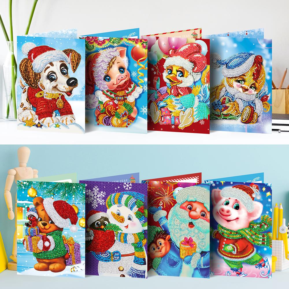 5d diy maleri julekort søde dyr, bedste ønsker diamant broderipapir diy postkort tegneserie håndværk børn