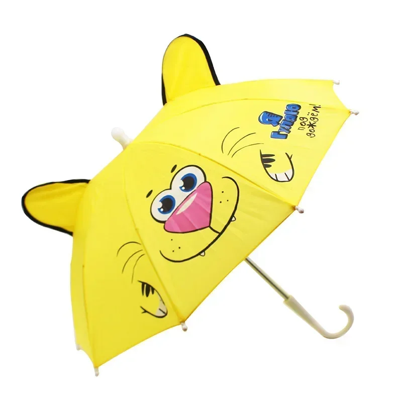 Paraguas de dibujos animados para niños de 1 a 3 años, paraguas de animación con mango largo, modelado de orejas 3D, paraguas para niños y niñas: Blanco