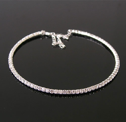 Gargantilla de cadena con cuello de cristal de Color plateado brillante para mujer, Gargantilla con diamantes de imitación para de boda, de joyería: Rodio plateado