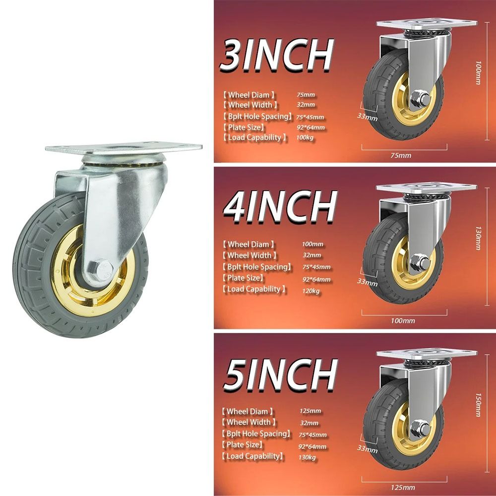Noiseless Furniture Caster Heavy Loads Transporter Swivel Caster With Brake Rubber Roller Wheel Tire Trolley Chair Mover