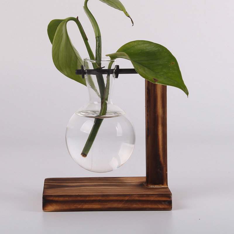 Terrarium hydroponiske planter vaser vintage blomsterpotte gennemsigtig vase træramme glas bordplante planter hjem bonsai indretning: Type c